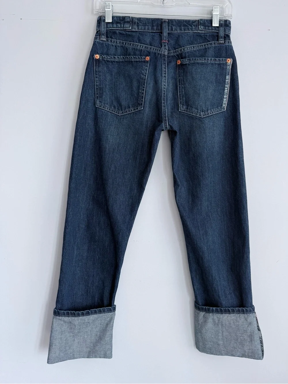 We The Free People Slim Shade Selvedge Straight Cuffed Jeans Deep Indigo 24